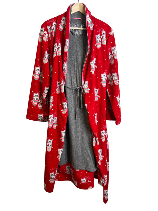 Nick & Nora Robe M/L Red Kittens in Mittens Cats Fleece Holiday Christmas - Picture 3 of 8